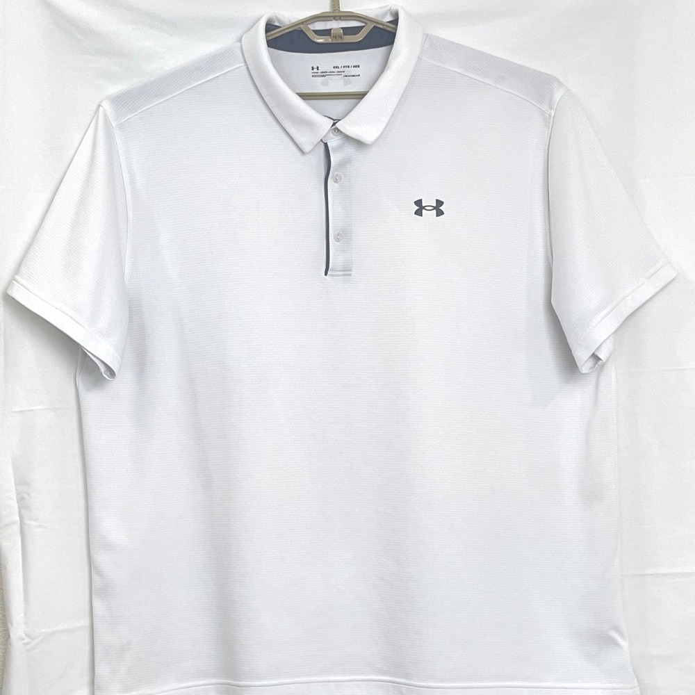 Under Armour Mens Tech Polo Shirt 4XL White HeatGear Performance‎ Loose Fit Golf